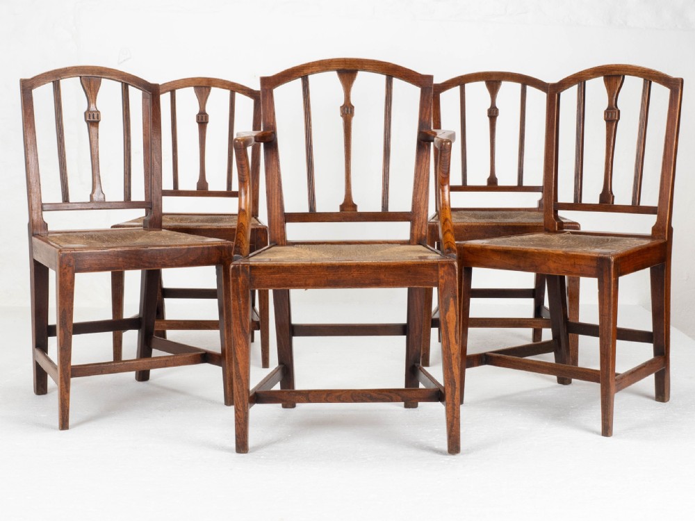 Georgian Elm Sheraton Vernacular Country Set of 5 Dining Chairs & Carver (George III) View III