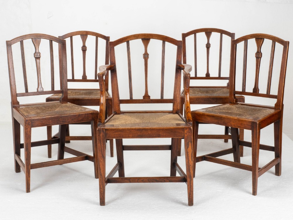 Georgian Elm Sheraton Vernacular Country Set of 5 Dining Chairs & Carver (George III) View IV