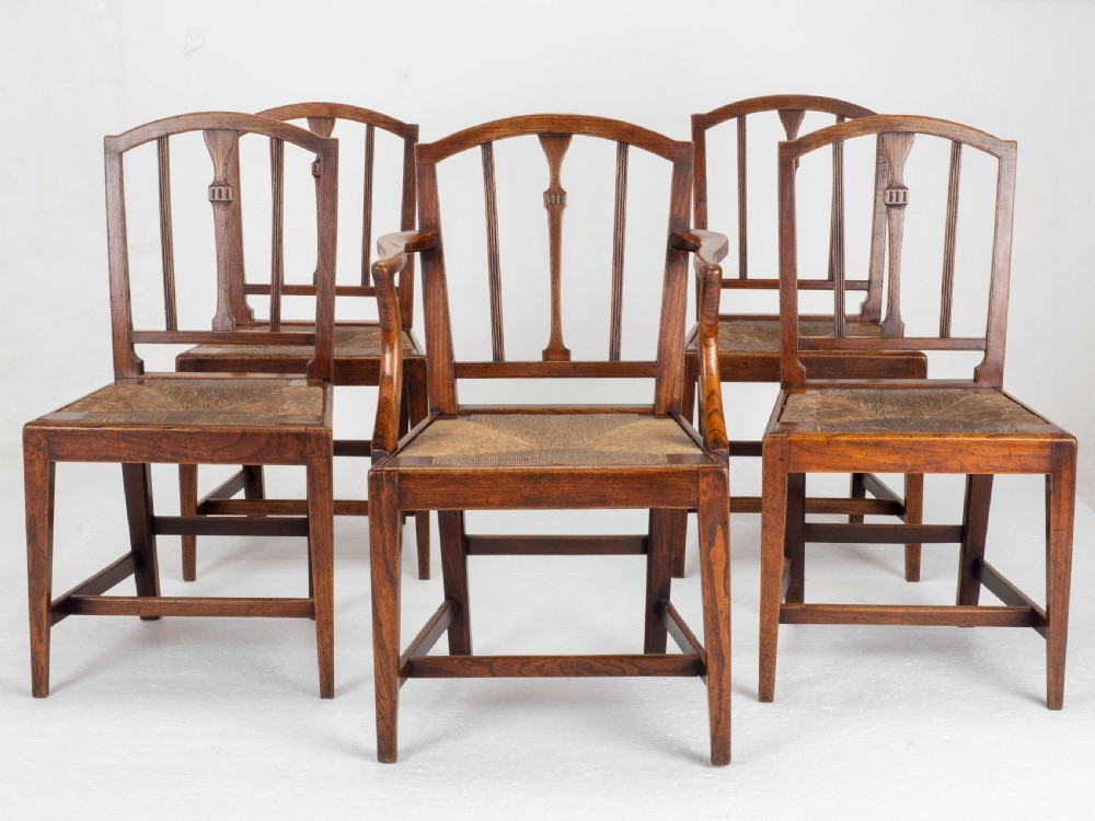 Georgian Elm Sheraton Vernacular Country Set of 5 Dining Chairs & Carver (George III) View V