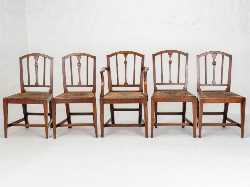 Georgian Elm Sheraton Vernacular Country Set of 5 Dining Chairs & Carver (George III) View VI