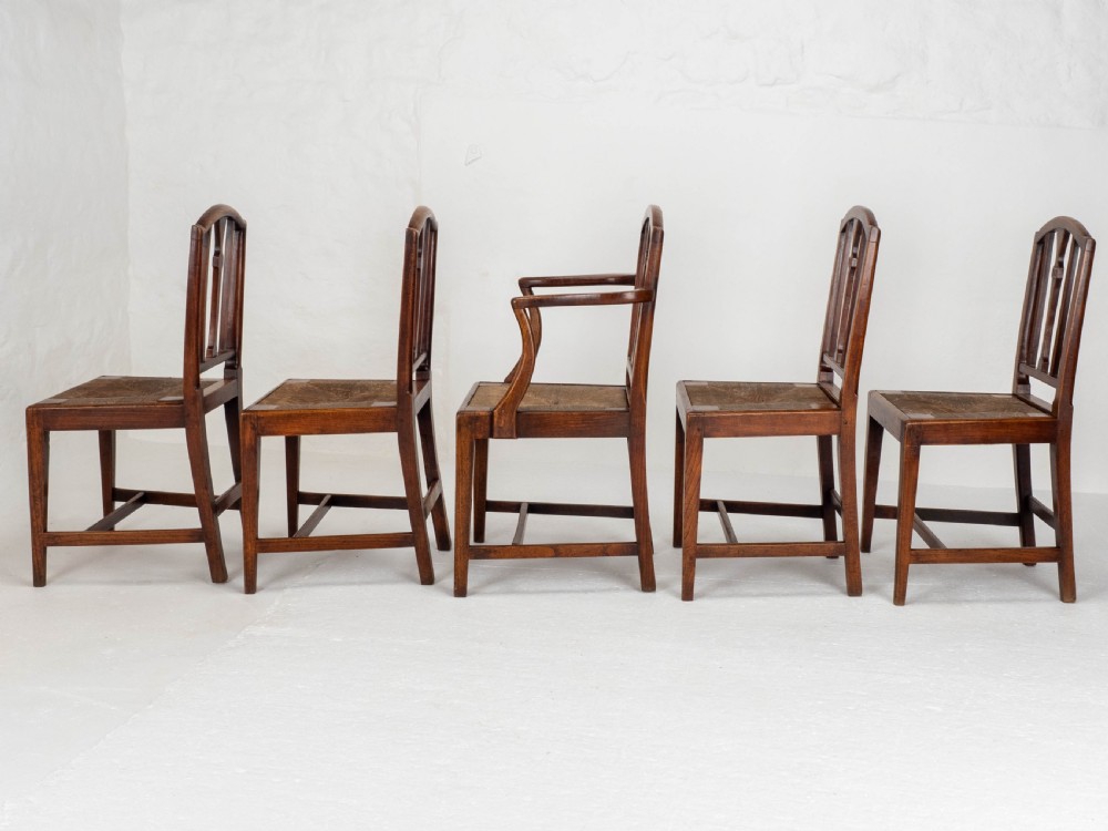 Georgian Elm Sheraton Vernacular Country Set of 5 Dining Chairs & Carver (George III) View VII