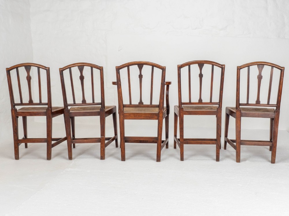 Georgian Elm Sheraton Vernacular Country Set of 5 Dining Chairs & Carver (George III) View VIII