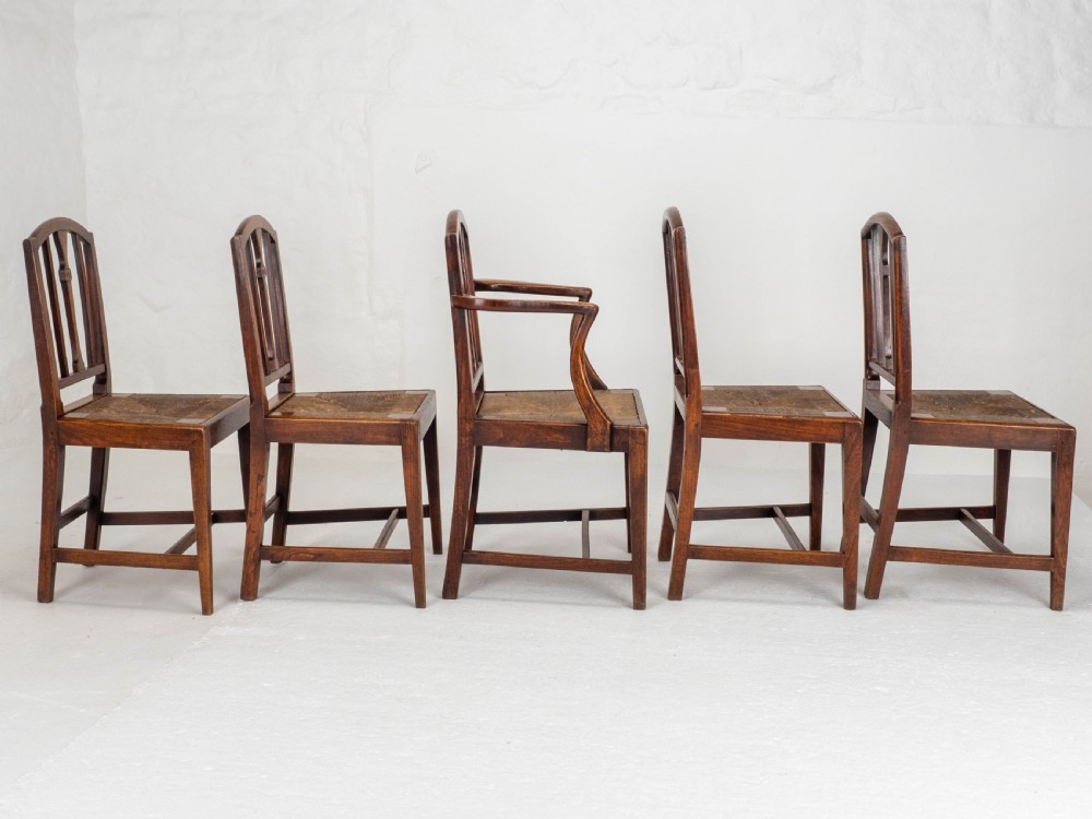 Georgian Elm Sheraton Vernacular Country Set of 5 Dining Chairs & Carver (George III) View IX