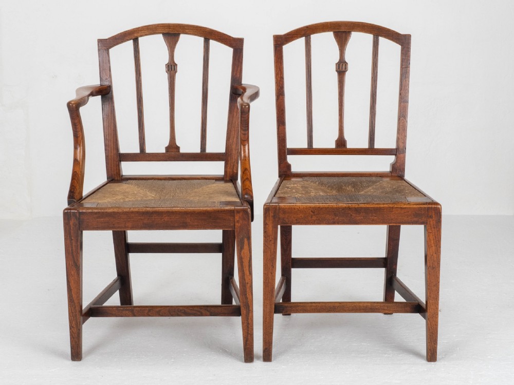 Georgian Elm Sheraton Vernacular Country Set of 5 Dining Chairs & Carver (George III) View XI
