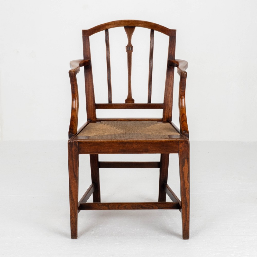 Georgian Elm Sheraton Vernacular Country Set of 5 Dining Chairs & Carver (George III) View XII