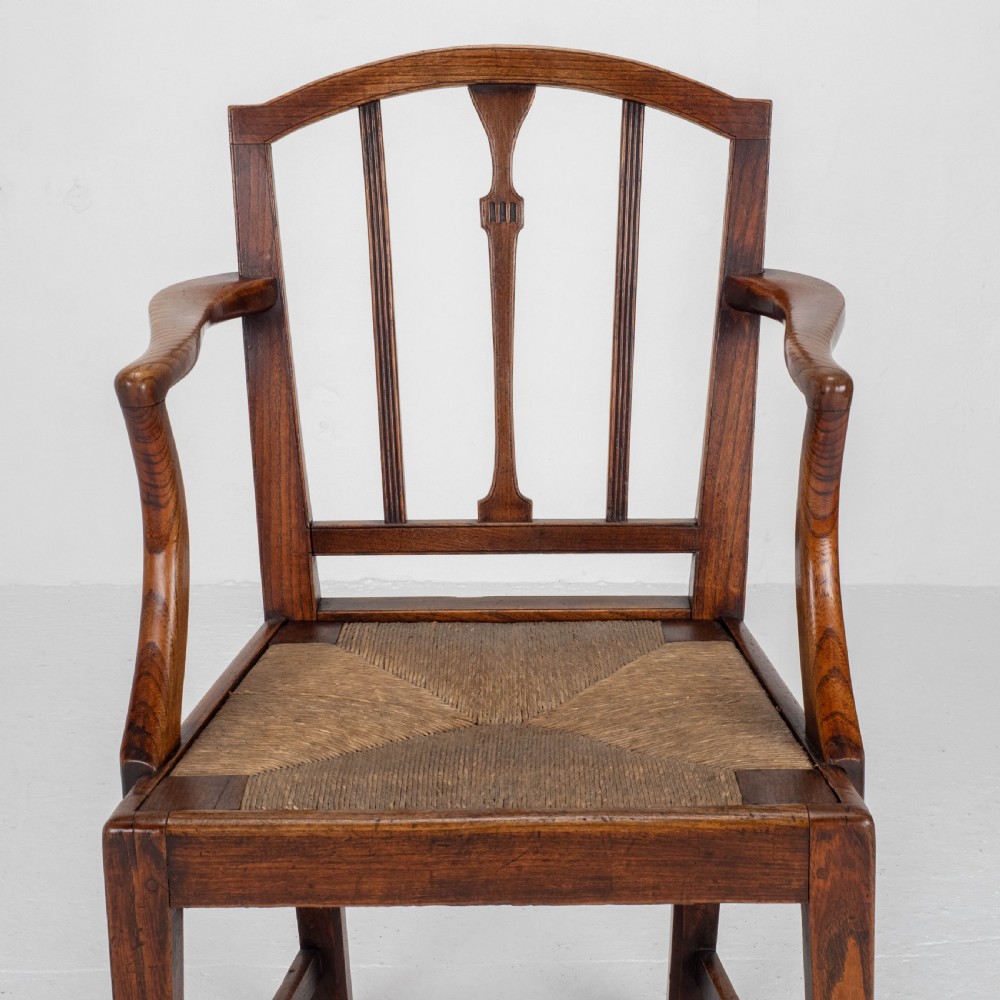 Georgian Elm Sheraton Vernacular Country Set of 5 Dining Chairs & Carver (George III) View XIII