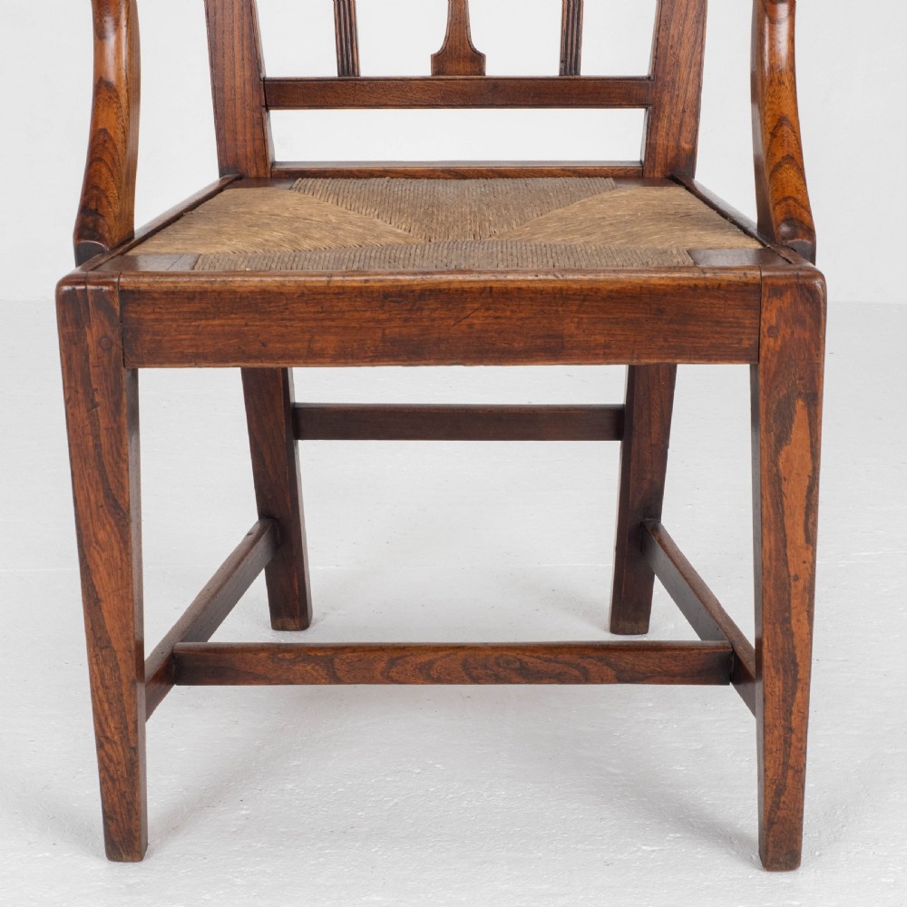 Georgian Elm Sheraton Vernacular Country Set of 5 Dining Chairs & Carver (George III) View XIV