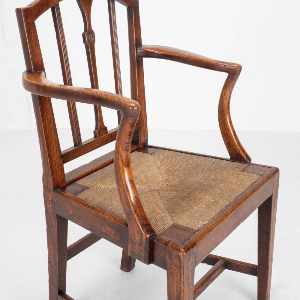 Georgian Elm Sheraton Vernacular Country Set of 5 Dining Chairs & Carver (George III) View XV