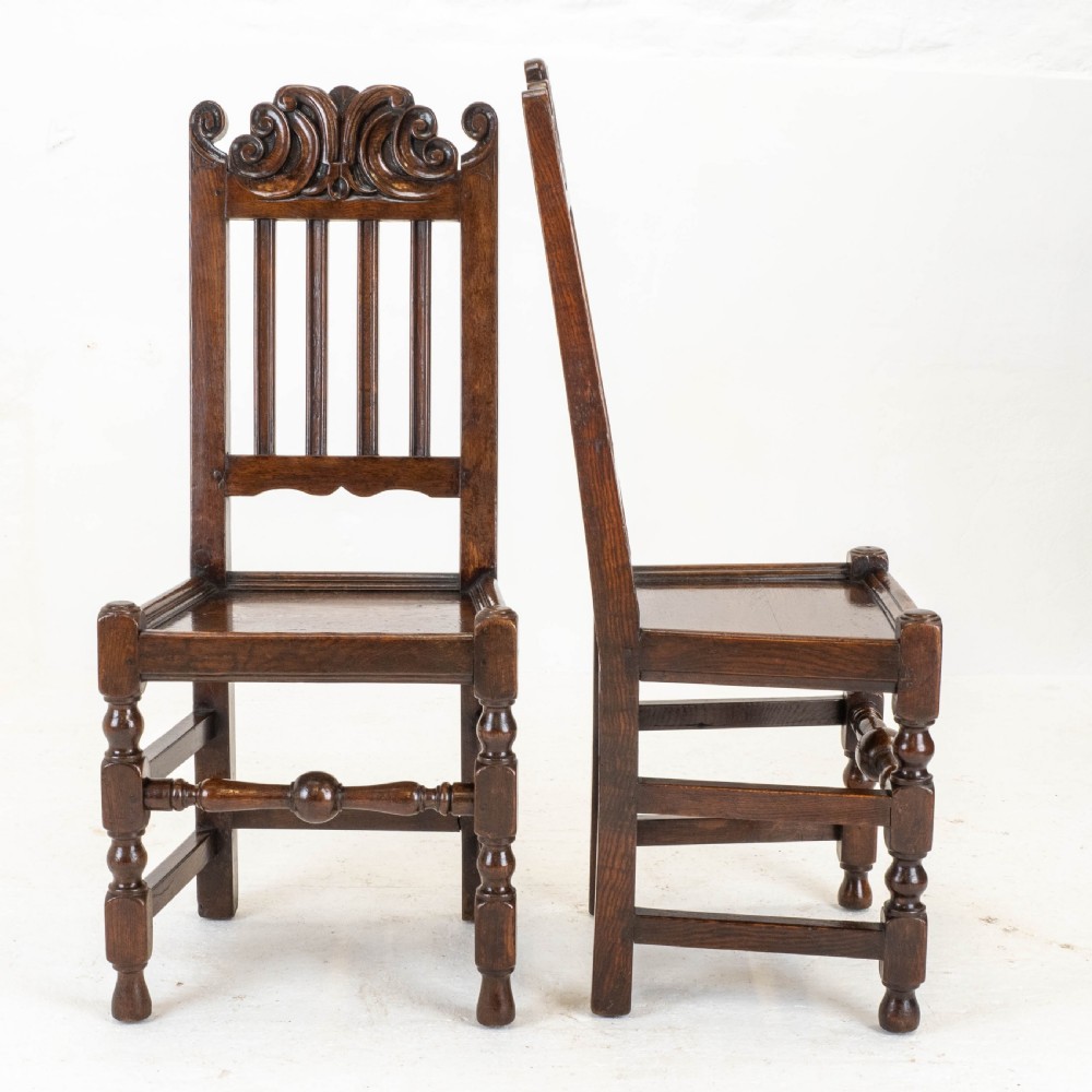 Carolean C17th Pair of Carved High Back Oak Side Chairs (Country Jacobean) View V