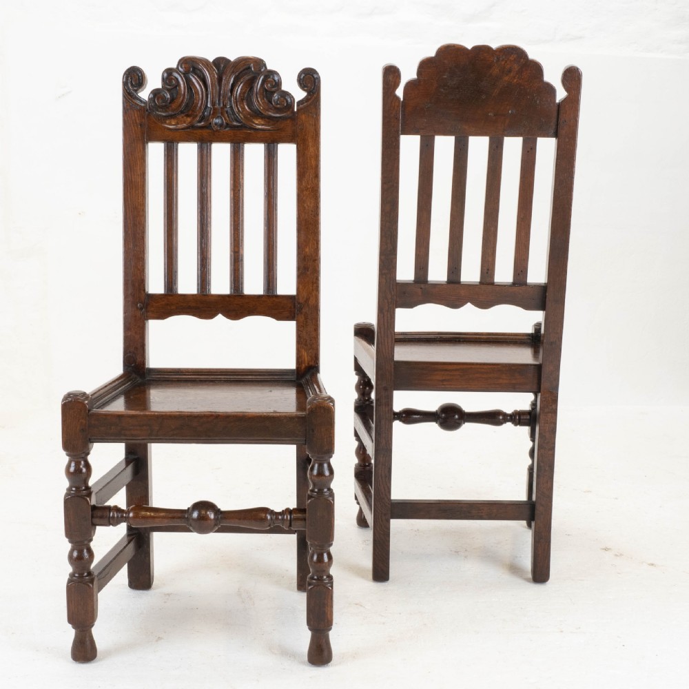 Carolean C17th Pair of Carved High Back Oak Side Chairs (Country Jacobean) View VI