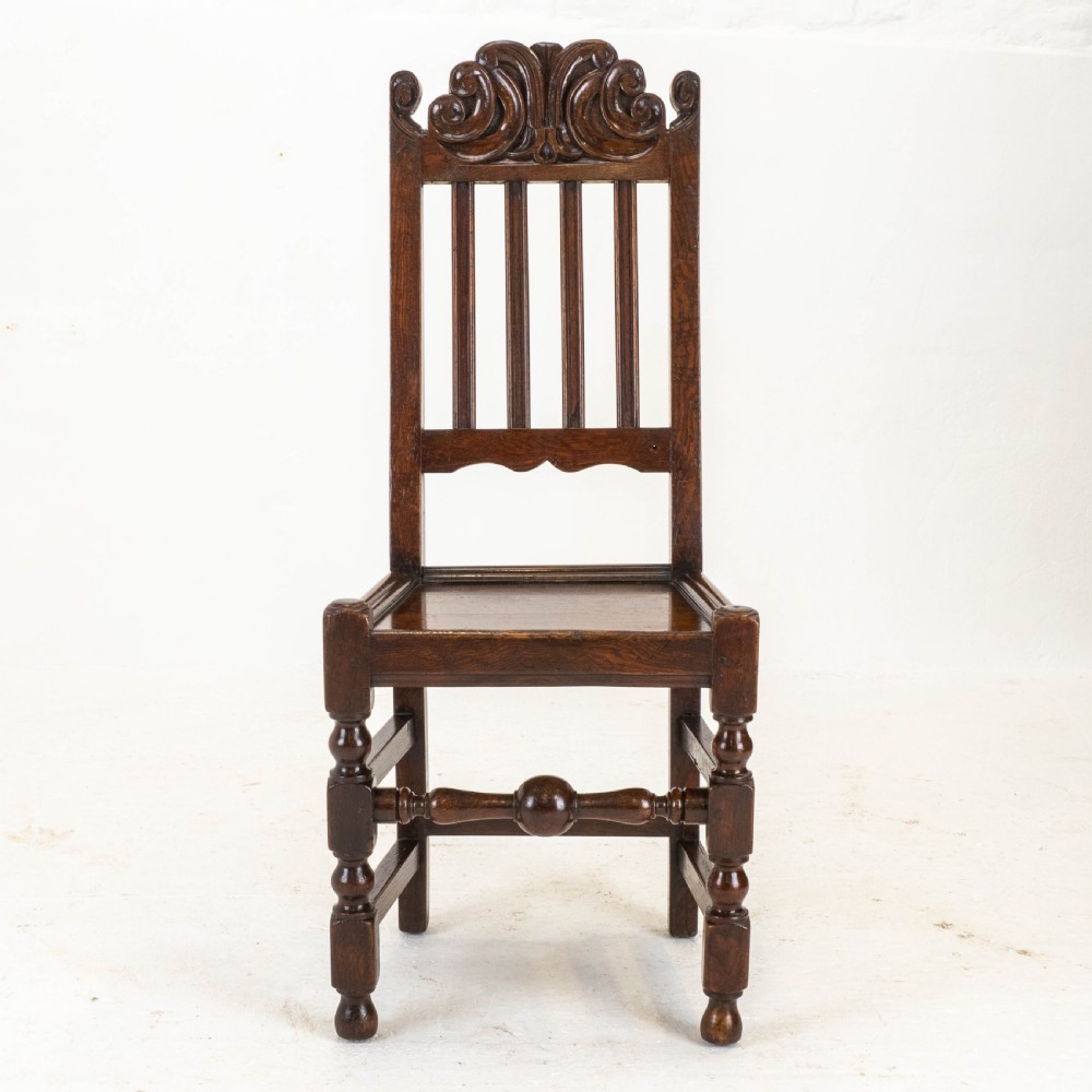 Carolean C17th Pair of Carved High Back Oak Side Chairs (Country Jacobean) View VII