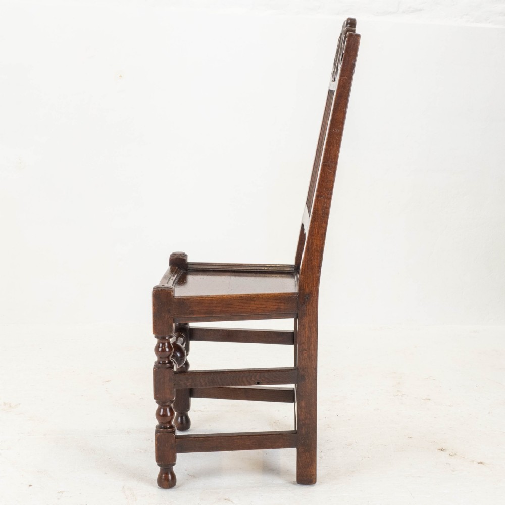 Carolean C17th Pair of Carved High Back Oak Side Chairs (Country Jacobean) View VIII