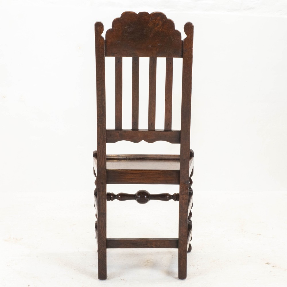 Carolean C17th Pair of Carved High Back Oak Side Chairs (Country Jacobean) View IX