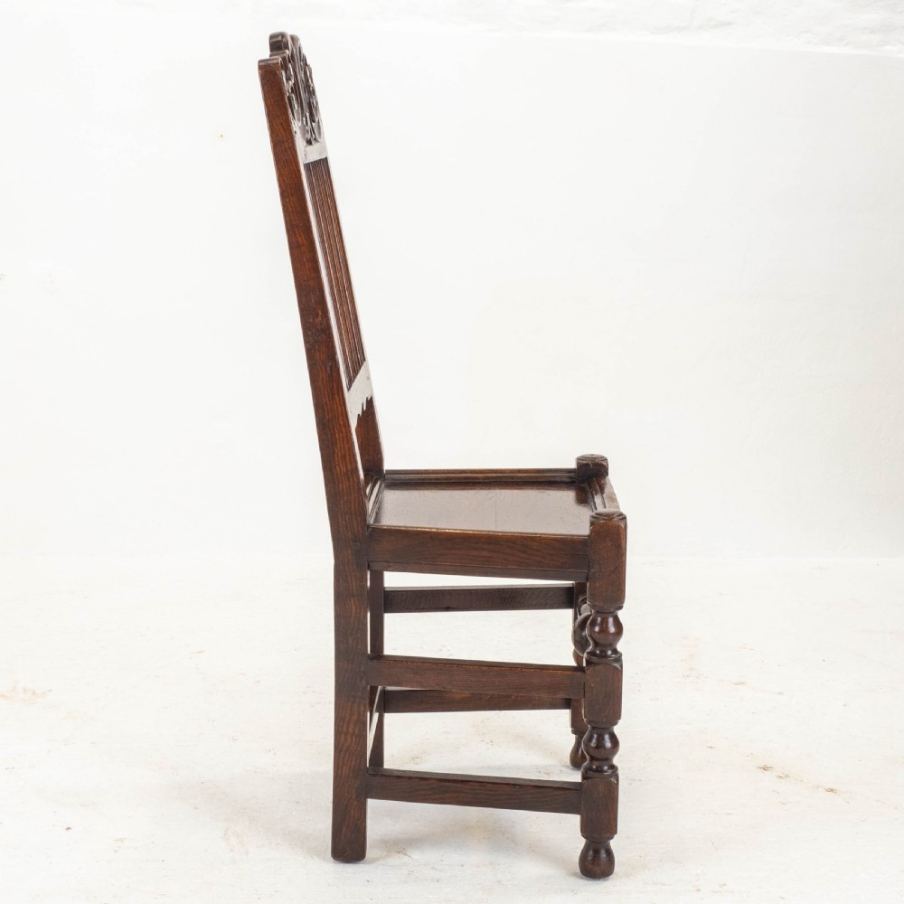 Carolean C17th Pair of Carved High Back Oak Side Chairs (Country Jacobean) View X