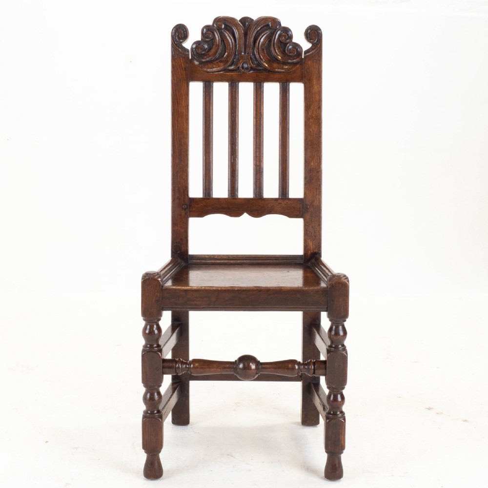 Carolean C17th Pair of Carved High Back Oak Side Chairs (Country Jacobean) View XI