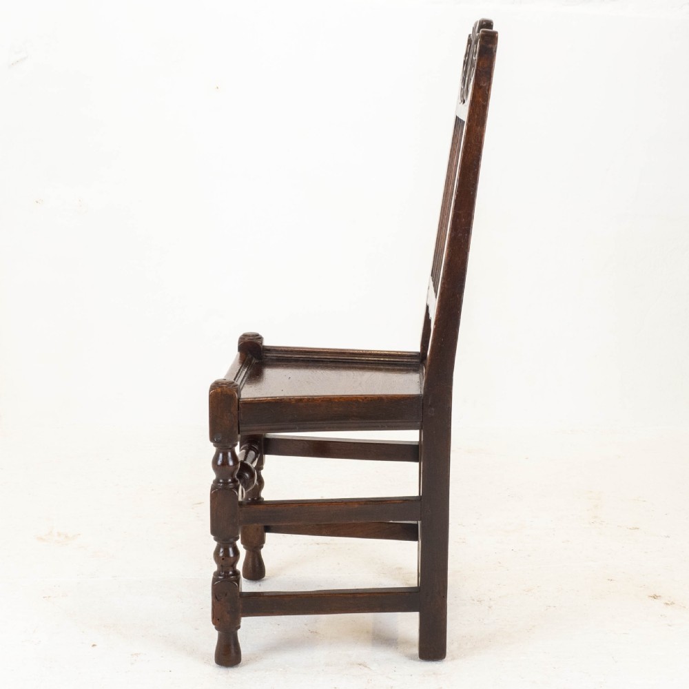 Carolean C17th Pair of Carved High Back Oak Side Chairs (Country Jacobean) View XII