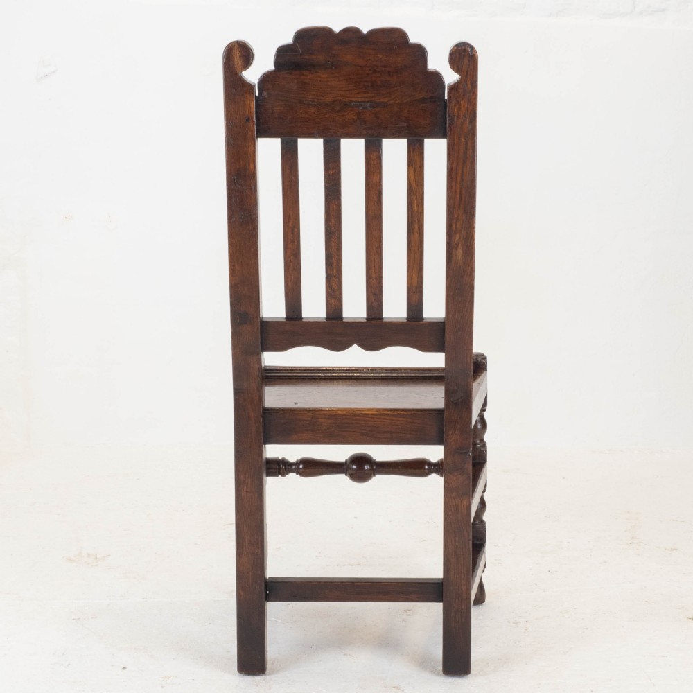 Carolean C17th Pair of Carved High Back Oak Side Chairs (Country Jacobean) View XIII
