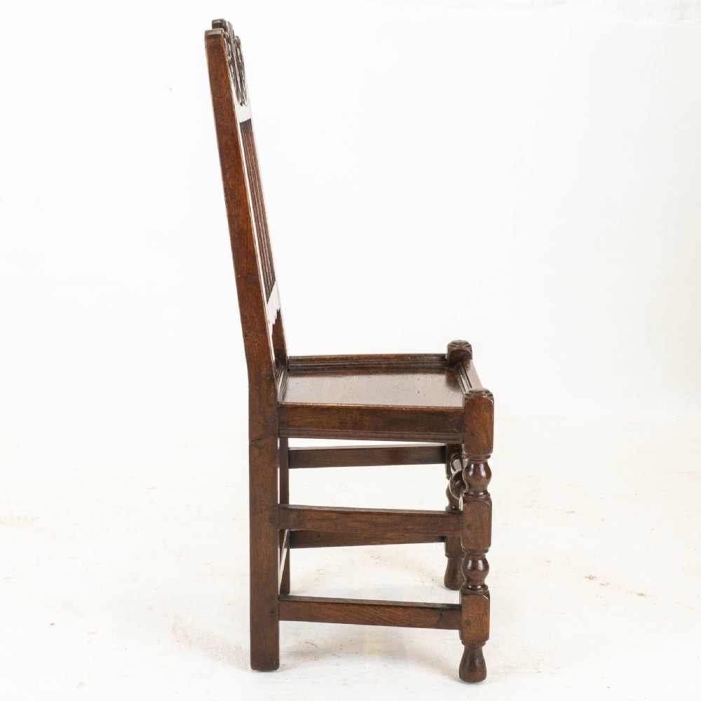Carolean C17th Pair of Carved High Back Oak Side Chairs (Country Jacobean) View XIV