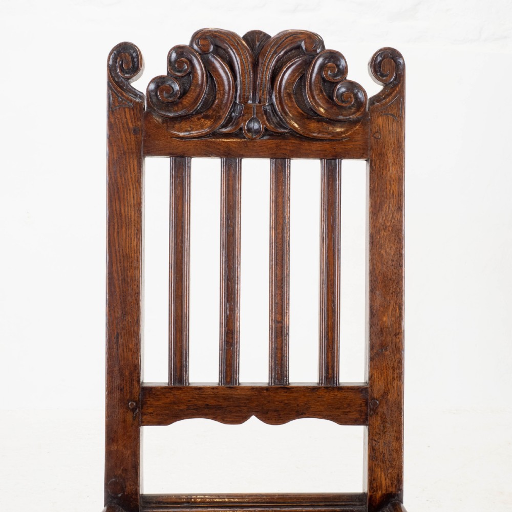 Carolean C17th Pair of Carved High Back Oak Side Chairs (Country Jacobean) View XV