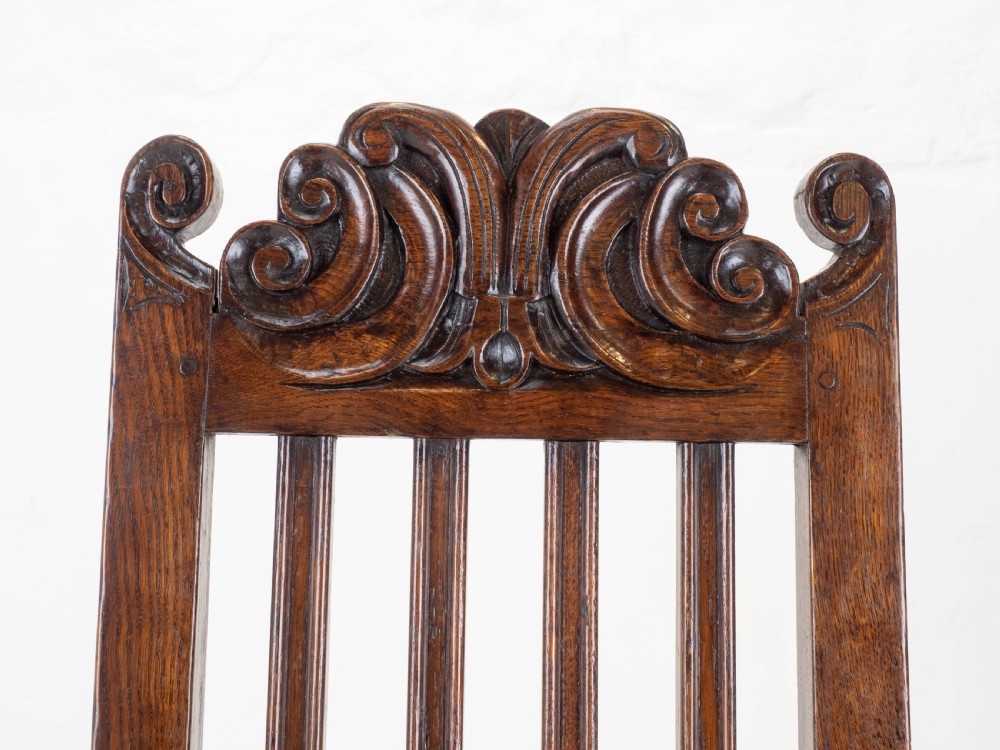 Carolean C17th Pair of Carved High Back Oak Side Chairs (Country Jacobean) View XVI
