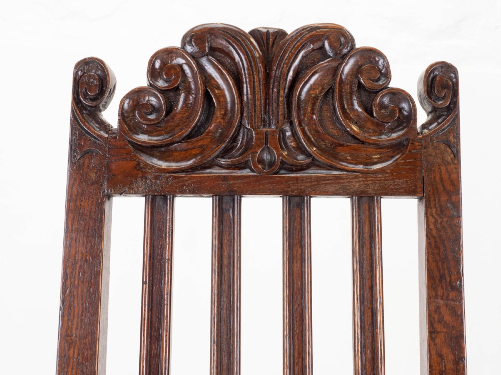 Carolean C17th Pair of Carved High Back Oak Side Chairs (Country Jacobean) View XIX