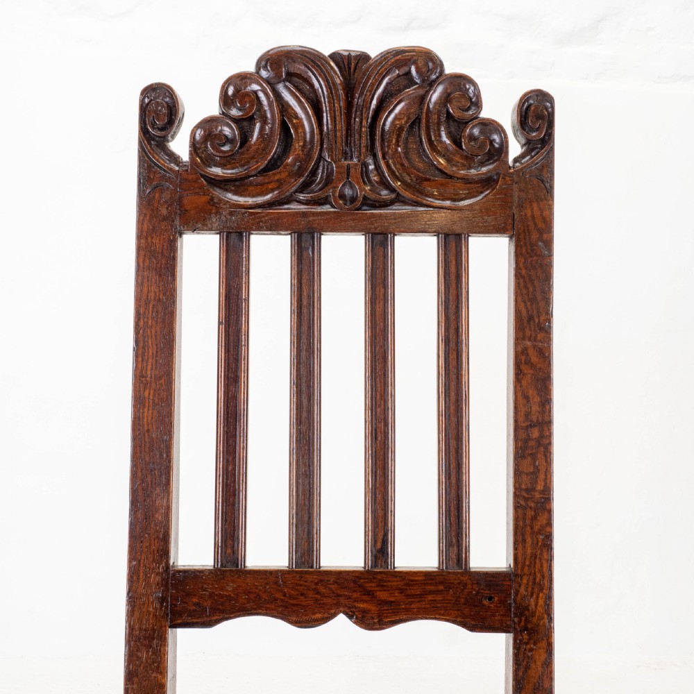 Carolean C17th Pair of Carved High Back Oak Side Chairs (Country Jacobean) View XX