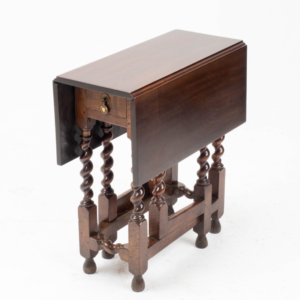 Queen Anne Red Walnut Small Barley-Twist Gateleg Drop Leaf Side Table View II