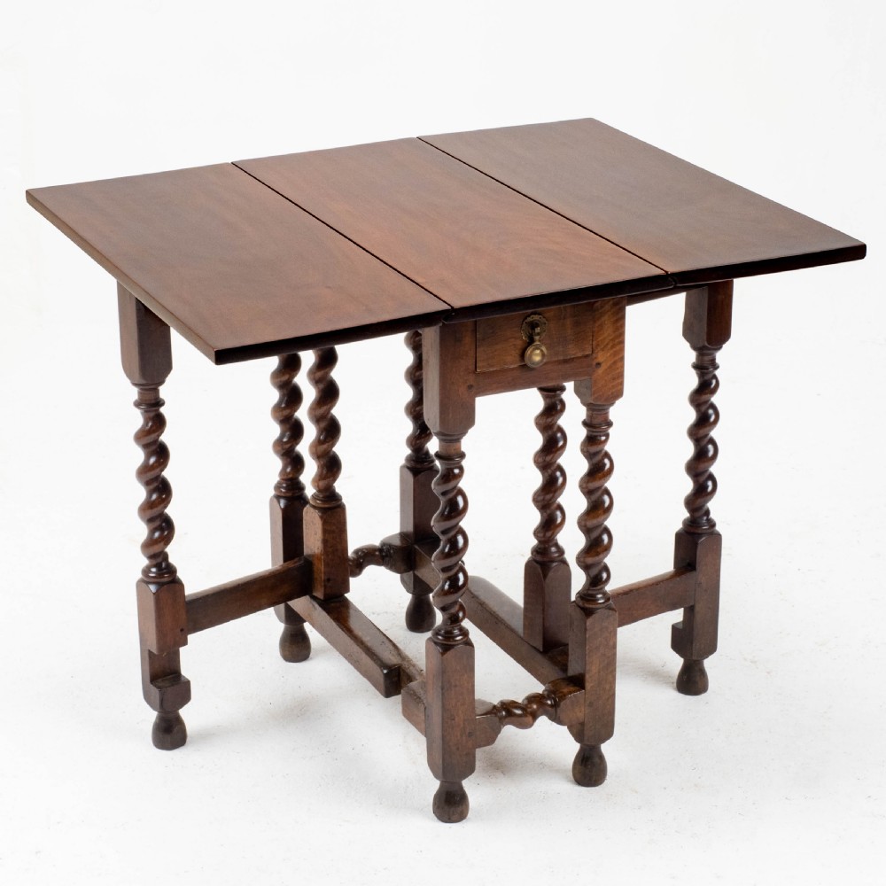 Queen Anne Red Walnut Small Barley-Twist Gateleg Drop Leaf Side Table View III