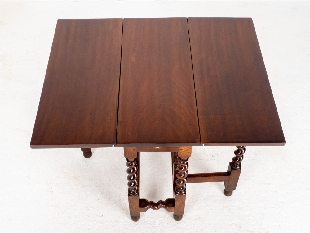 Queen Anne Red Walnut Small Barley-Twist Gateleg Drop Leaf Side Table View IV