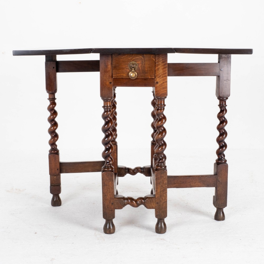 Queen Anne Red Walnut Small Barley-Twist Gateleg Drop Leaf Side Table View V