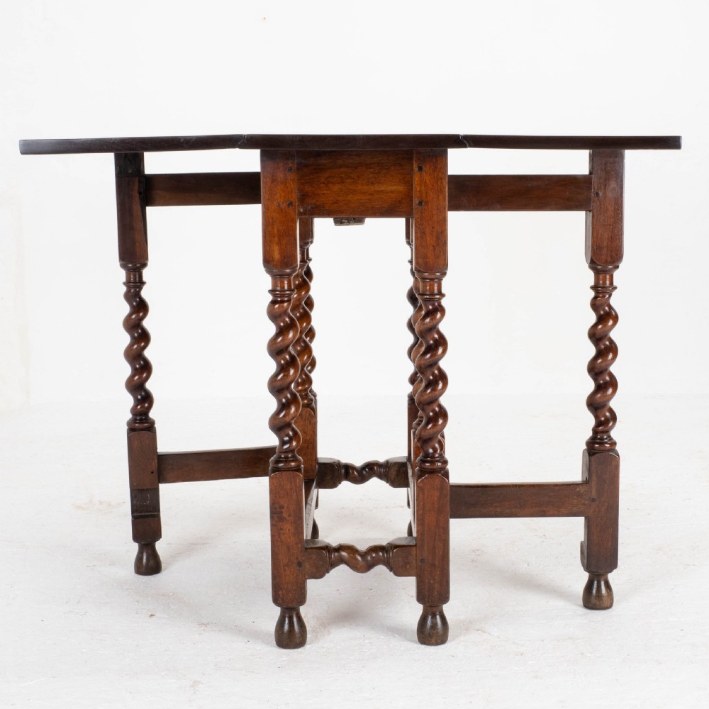 Queen Anne Red Walnut Small Barley-Twist Gateleg Drop Leaf Side Table View IX