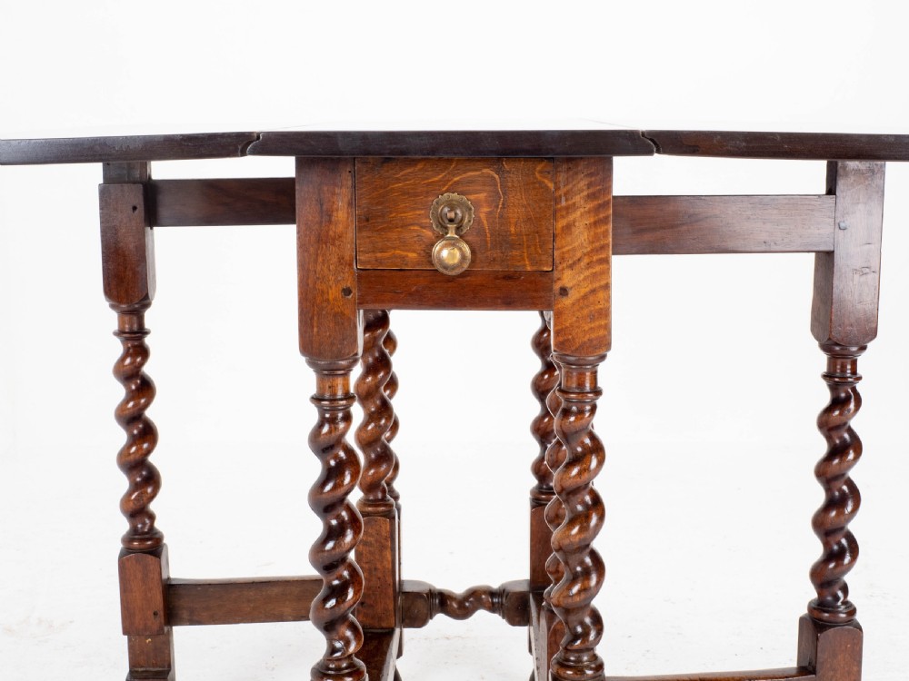 Queen Anne Red Walnut Small Barley-Twist Gateleg Drop Leaf Side Table View XI