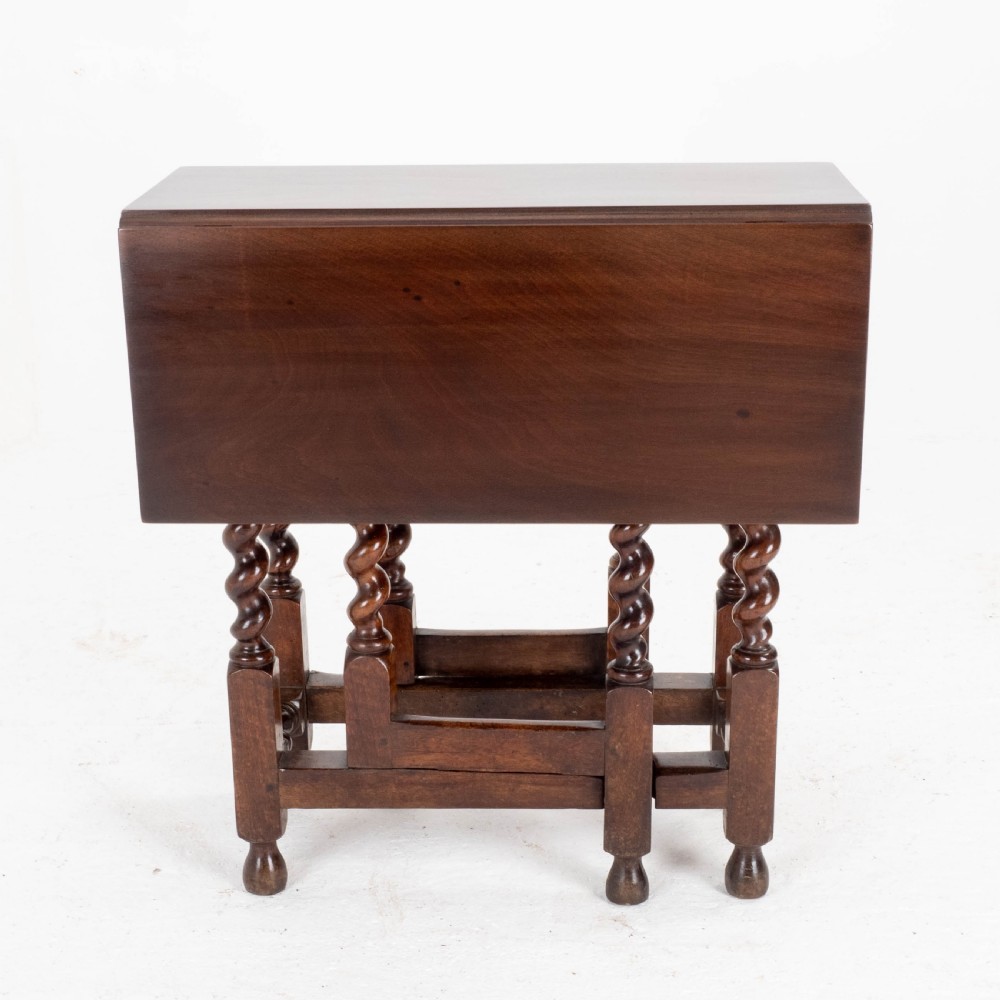 Queen Anne Red Walnut Small Barley-Twist Gateleg Drop Leaf Side Table View XVI