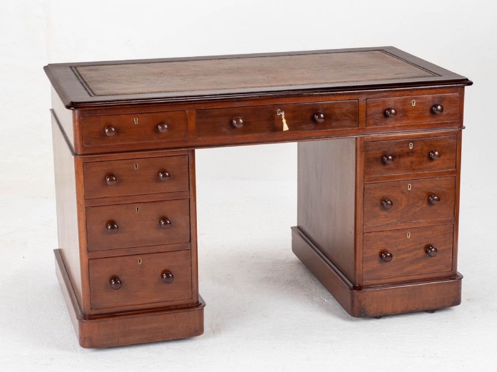 Victorian Mahogany Pedestal Desk with Leather Skiver View II