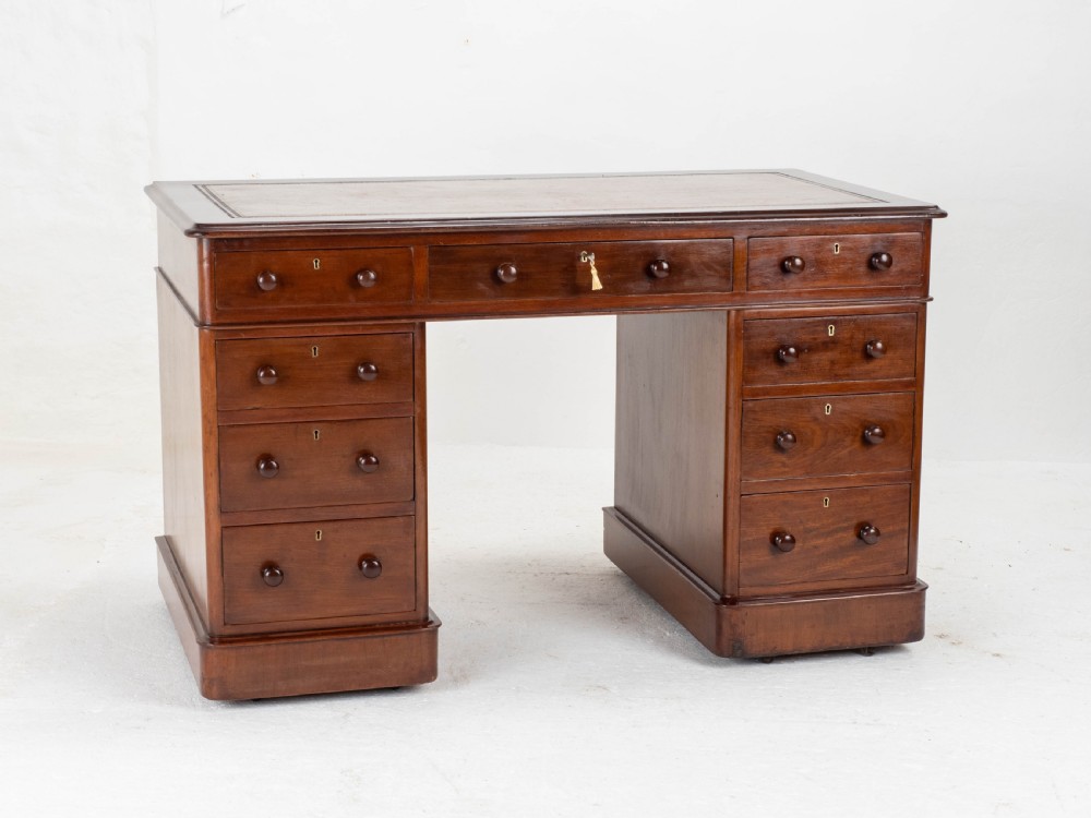 Victorian Mahogany Pedestal Desk with Leather Skiver View III