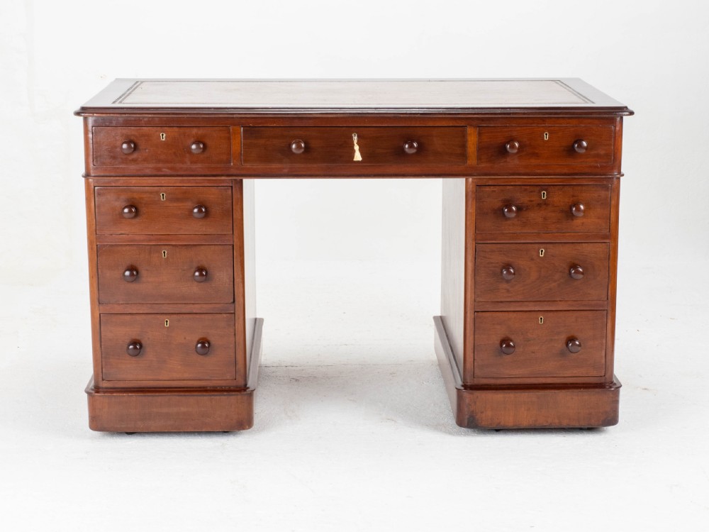 Victorian Mahogany Pedestal Desk with Leather Skiver View IV