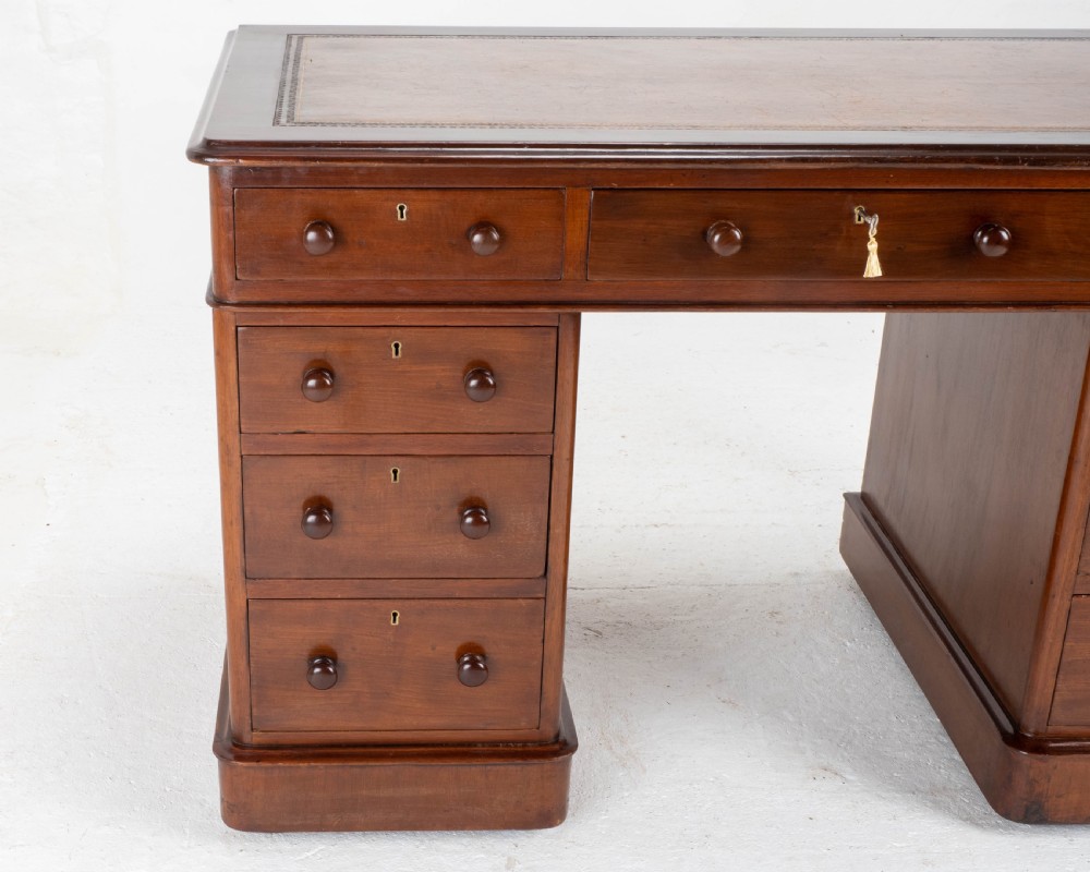 Victorian Mahogany Pedestal Desk with Leather Skiver View VI