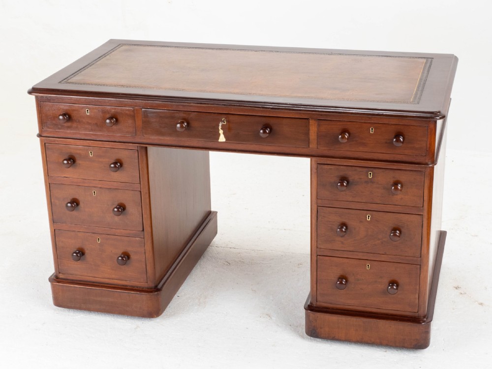 Victorian Mahogany Pedestal Desk with Leather Skiver View IX