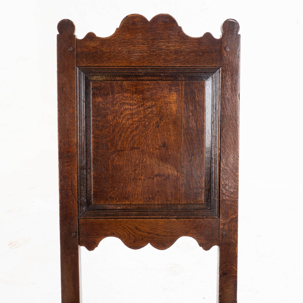 C17th Set of 7 Oak High Back Dining Chairs (6 + 1 Jacobean Carolean Back Stool) View XVII