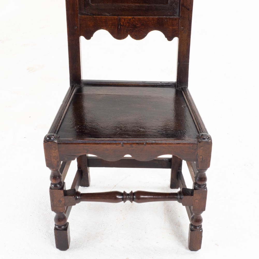 C17th Set of 7 Oak High Back Dining Chairs (6 + 1 Jacobean Carolean Back Stool) View XX