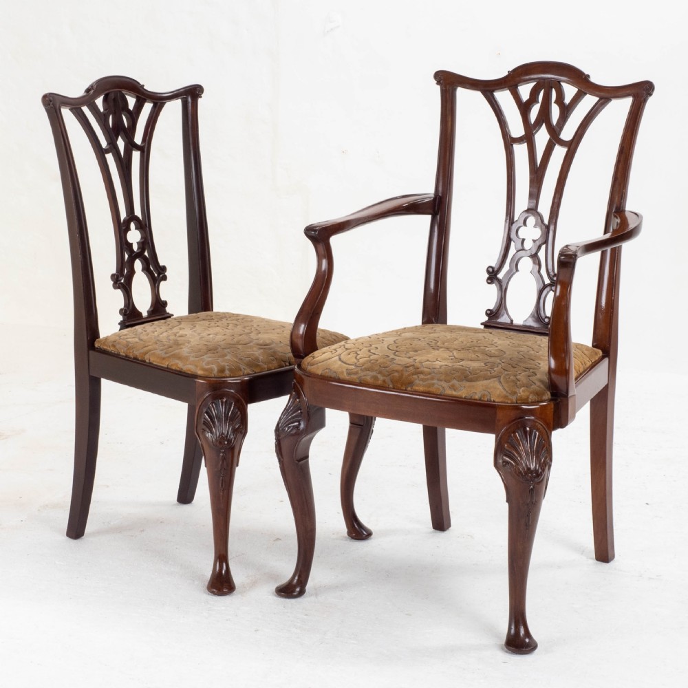 Chippendale Revival Edwardian Mahogany Set of 6 Dining Chairs & Carvers View IV