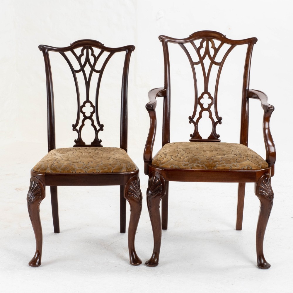 Chippendale Revival Edwardian Mahogany Set of 6 Dining Chairs & Carvers View V