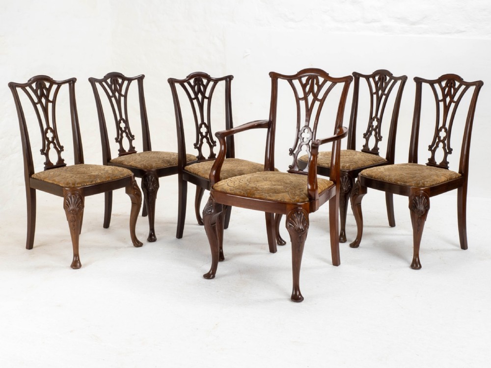Chippendale Revival Edwardian Mahogany Set of 6 Dining Chairs & Carvers View VI