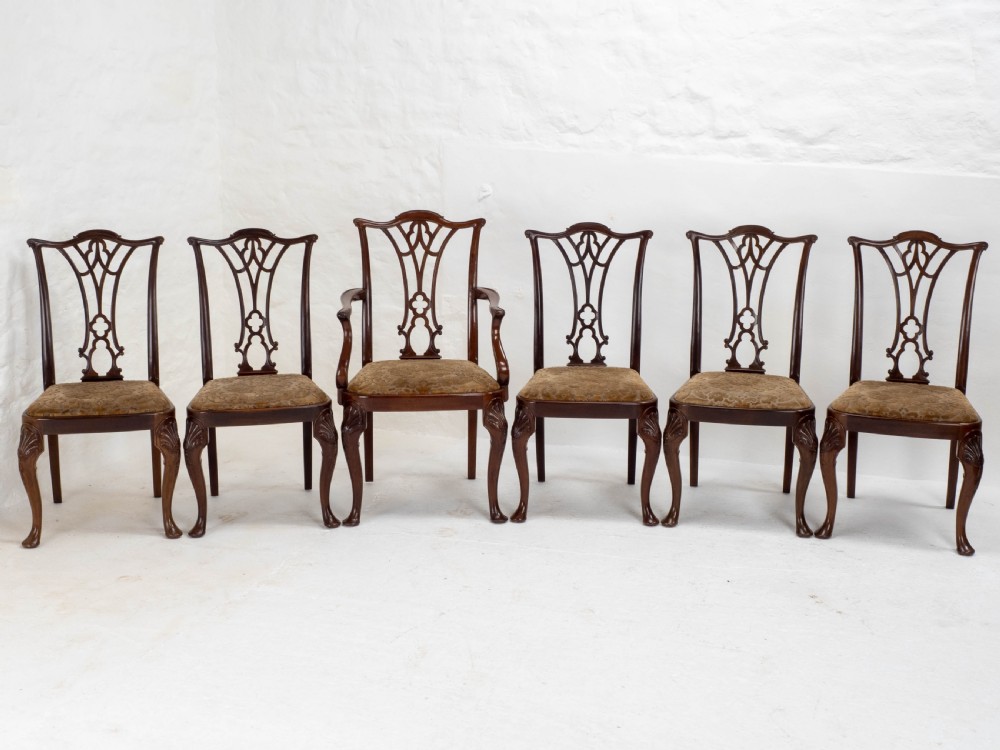 Chippendale Revival Edwardian Mahogany Set of 6 Dining Chairs & Carvers View VII