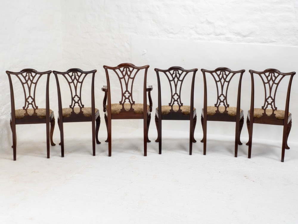 Chippendale Revival Edwardian Mahogany Set of 6 Dining Chairs & Carvers View IX
