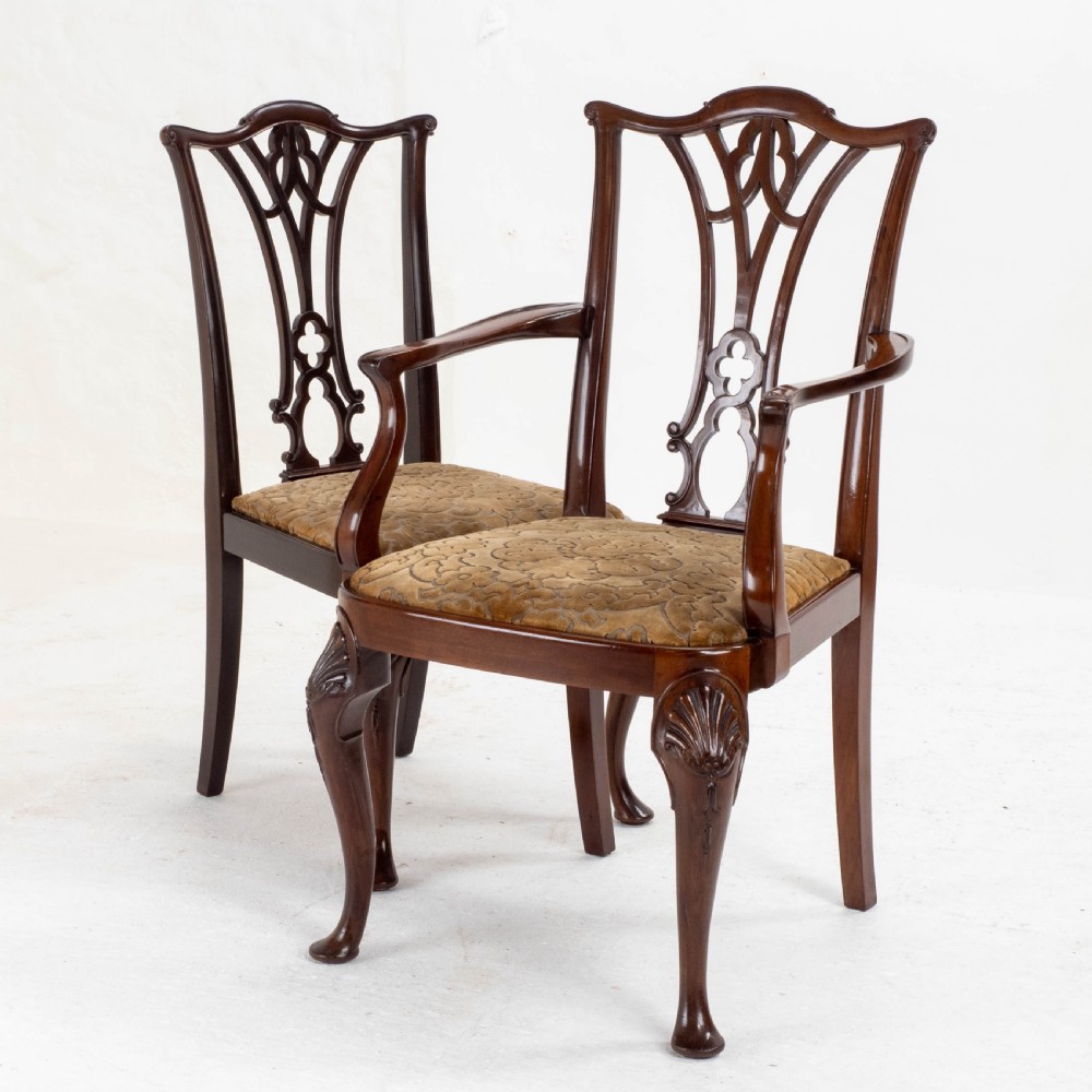 Chippendale Revival Edwardian Mahogany Set of 6 Dining Chairs & Carvers View X