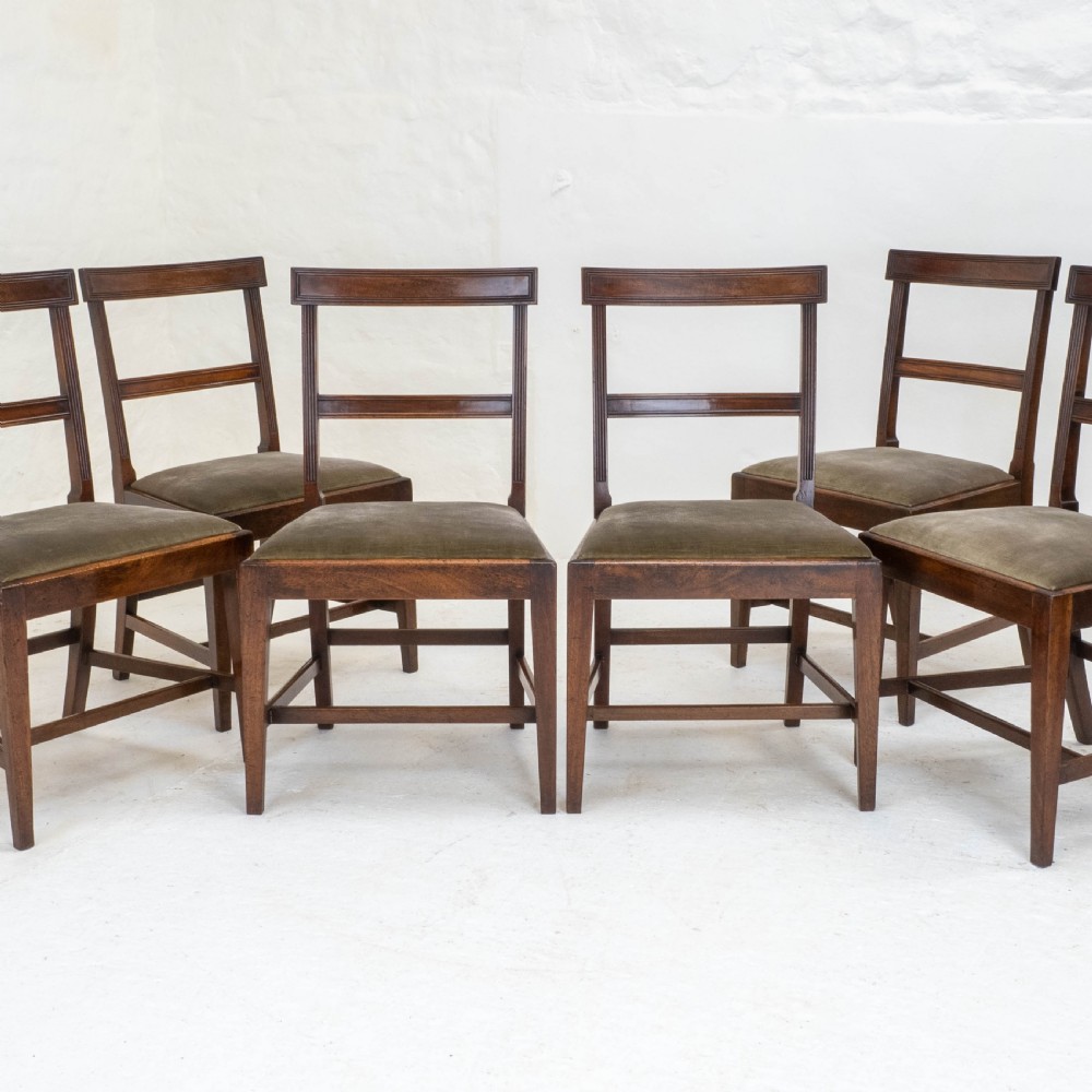 Georgian Set of 6 Mahogany Bar Back Upholstered Dining Chairs (George III)