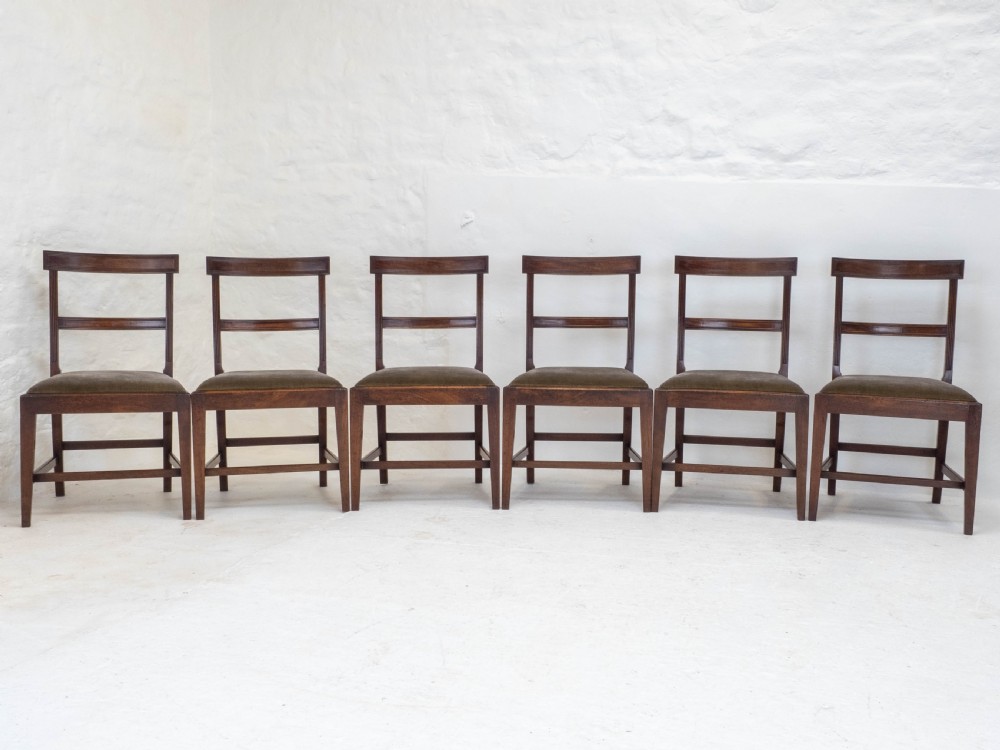Georgian Set of 6 Mahogany Bar Back Upholstered Dining Chairs (George III) View II