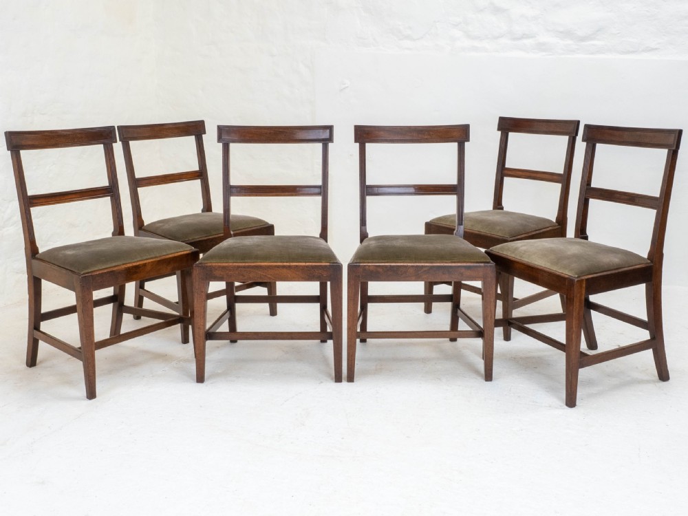Georgian Set of 6 Mahogany Bar Back Upholstered Dining Chairs (George III) View III