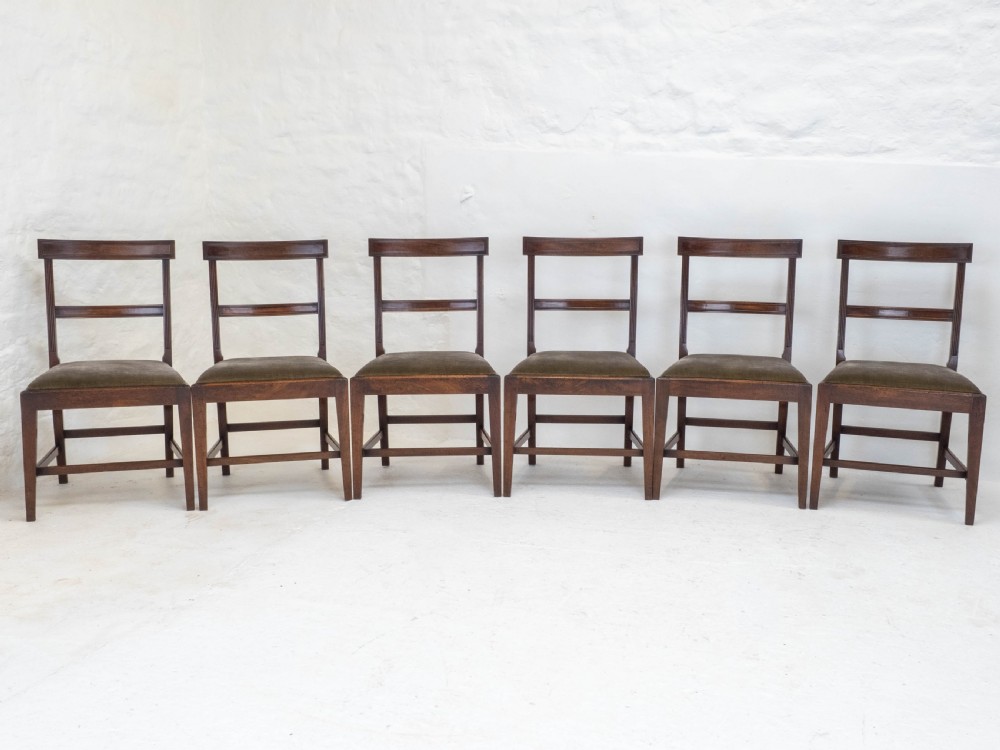Georgian Set of 6 Mahogany Bar Back Upholstered Dining Chairs (George III) View V